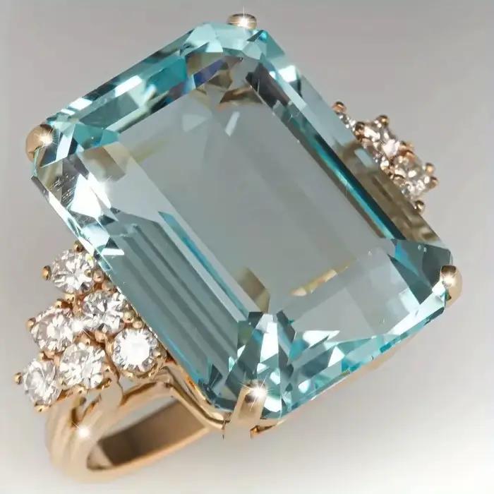 Bague de fiançailles carrée pour femmes, incrustation de zircon synthétique, luxe léger et style grandiose, bijoux de fête et de banquet