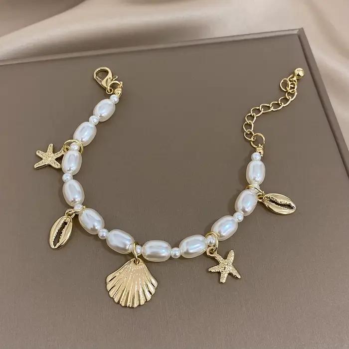 Bohême étoile poisson Bracelets ABS fausse perle étoile de mer coquille Bracelets pour femme océan bijoux vacances d'été plage cadeaux accessoires