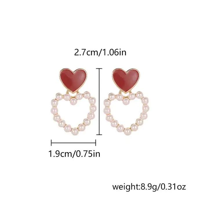 Boucles d'oreilles clous carrées émaillées bordeaux vintage pour femme, en métal couleur or, imitation perle, motif fleur, bijoux de fête