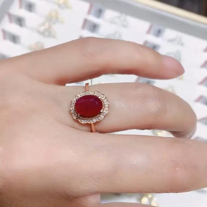 Bagues de fleurs de gemme rouge foncé incrustées pour femmes, artisanat en or prairie exquis classique, bijoux de mariage de luxe et voyants, réglables