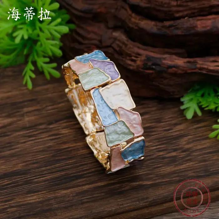 Bracelet élastique carré irrégulier en émail, accessoires DIY, bracelet élastique géométrique carré créatif et exagéré pour femme