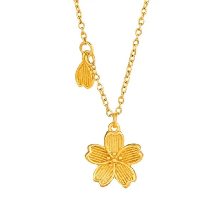 Collier en fleurs de cerisier pour femmes, couleur or 24 carats, pendentif en fleurs, 18 pouces, bijoux tendance, accessoires, cadeaux