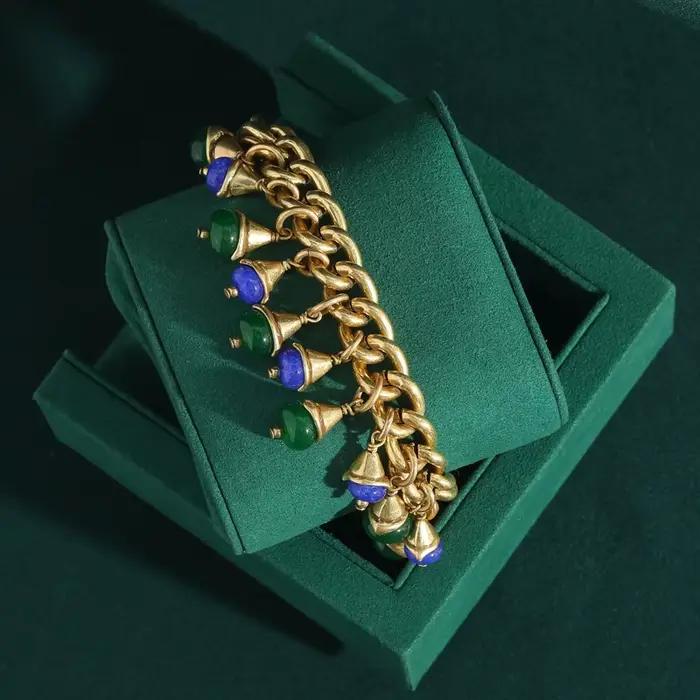 Vintage vert verre fleur goutte bracelets porte-bonheur couleur or tissage chaîne Antique bijoux femmes saint valentin cadeau nouvelle tendance 2025