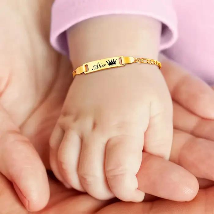 Bracelets personnalisés avec nom de bébé, en acier inoxydable, sans allergie, pour baptême infantile, bijoux personnalisés pour garçons et filles, cadeaux d'amour en famille