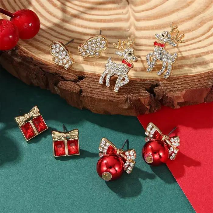 Nouvelles Boucles d'Oreilles de Noël Tendance pour Femmes, Adorables Motifs Bonhomme en Pain d'Épices, Zircon, Élan, Flocon de Neige, Sapin de Noël, Perle, Bijoux