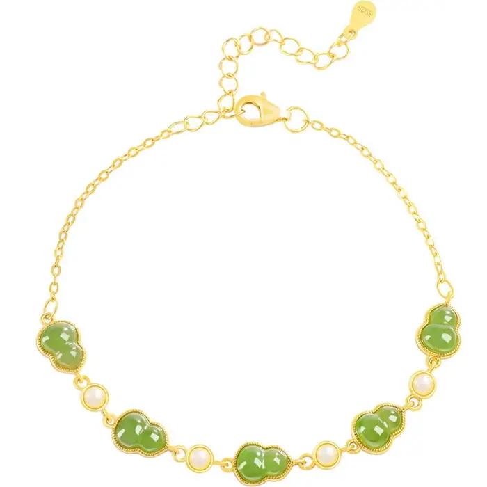 Bracelet incrusté de gourde en Jade Hetian, vieux matériau naturel, en argent S925, bijoux à la mode de haute qualité, cadeau de vacances populaire de luxe pour Couple