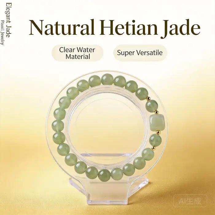 Bracelet perlé en jade Hetian naturel Qingshui 2026 – Bijou polyvalent pour femme, idéal pour le quotidien, les fêtes, les anniversaires – Élégant et tendance