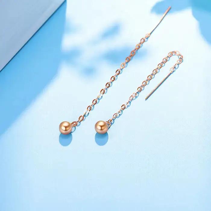 Boucles d'oreilles pompon à bulles en or rose véritable 18 carats pour femmes, bijoux fins, boule de perles, ligne, cadeau d'anniversaire, m750