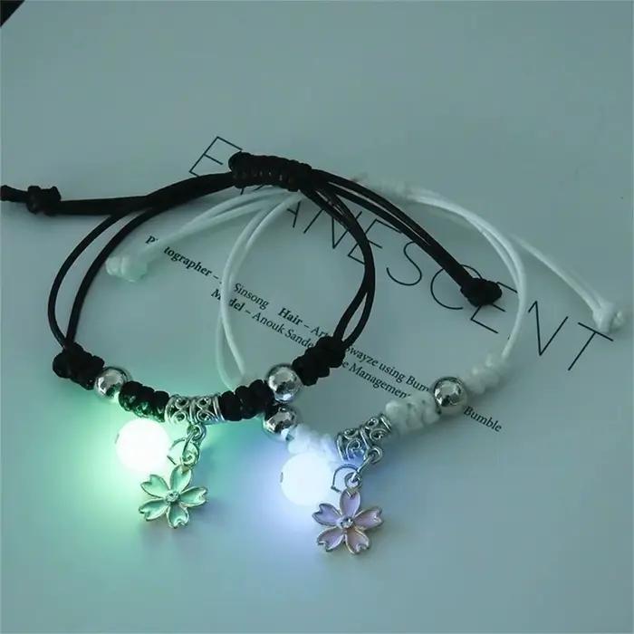 Mode perles lumineuses étoile Couple Bracelet pour femmes hommes charme chat fleur coeur clé serrure croix correspondant ami Bracelet bijoux