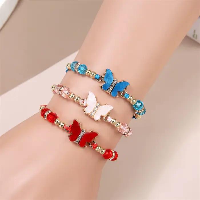 Ensemble de 12 bracelets papillons en cristal colorés, un cadeau tendance pour les filles européennes et américaines. Bracelet réglable