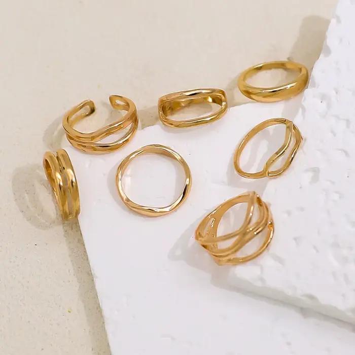 Ensemble de bagues épaisses en métal de couleur dorée pour femmes, bagues de croisement minimalistes, bague minimaliste empilable pour femmes, juive, 7 pièces/ensemble