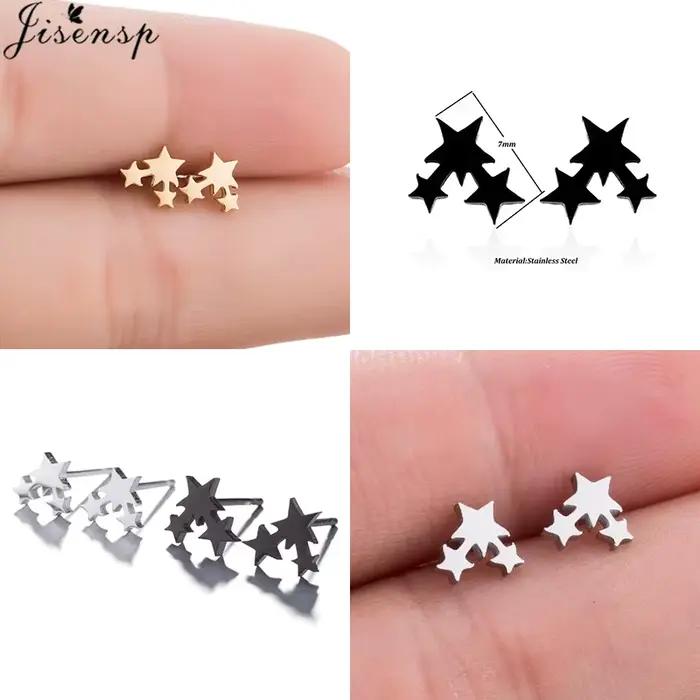 Jisensp – petites boucles d'oreilles en forme de cerf pour femmes et filles, bijoux en acier inoxydable, boucles d'oreilles mignonnes en forme de patte d'étoile, cadeau de noël