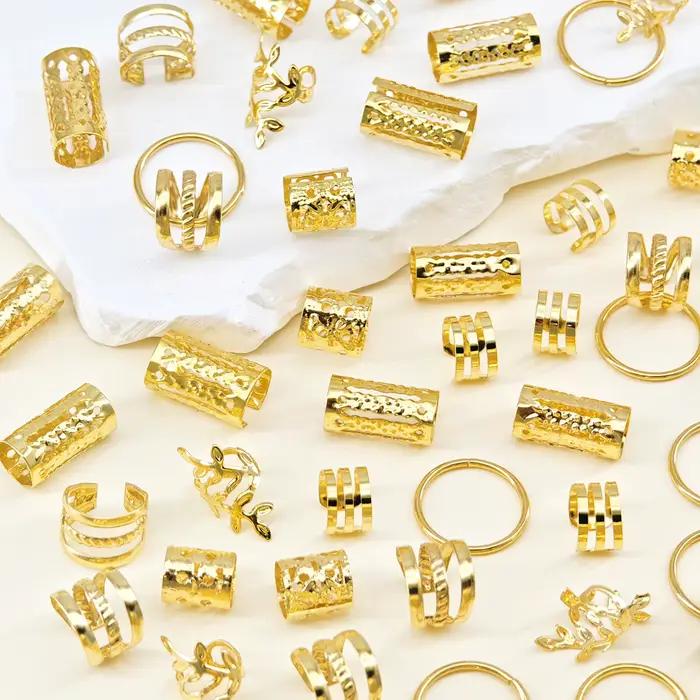 60 pièces bijoux de cheveux pour tresses accessoires pour femmes filles anneau de cheveux en métal pince de manchette pour Dreadlock cheveux tresse bijoux décorations