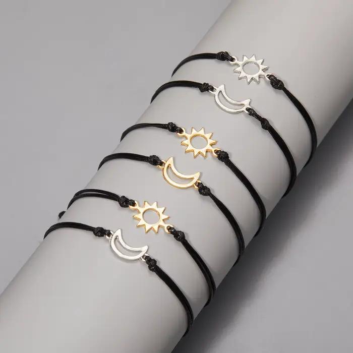 Ensemble de Bracelets soleil lune, Bracelet en corde tissée réglable fait à la main pour Couple, femmes, hommes, filles et garçons, cadeau de saint valentin