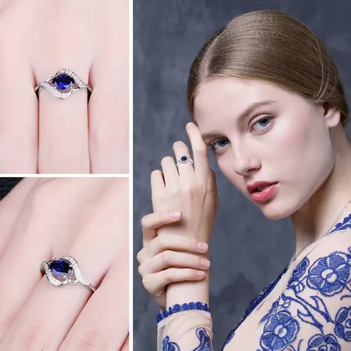 Jewelrypalace – bague en argent Sterling 925 avec saphir bleu pour femmes, bague de fiançailles Halo, bijoux ovales en pierres précieuses