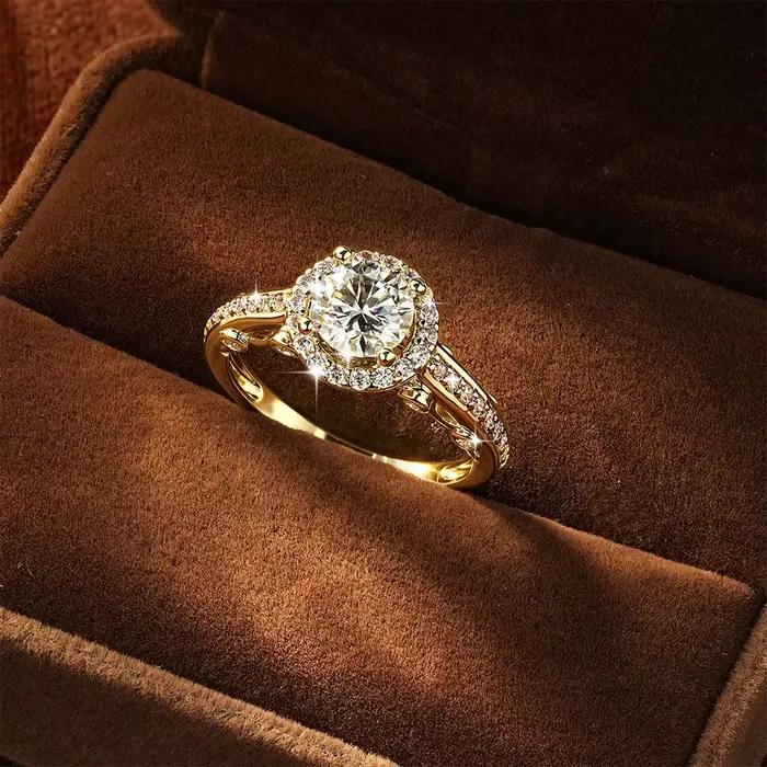 Bague de fiançailles Rrjzz en moissanite taille ronde 6,5 mm 1 carat pour femme, bague de promesse, alliance de mariée, bague halo, bijoux GRA, cadeaux