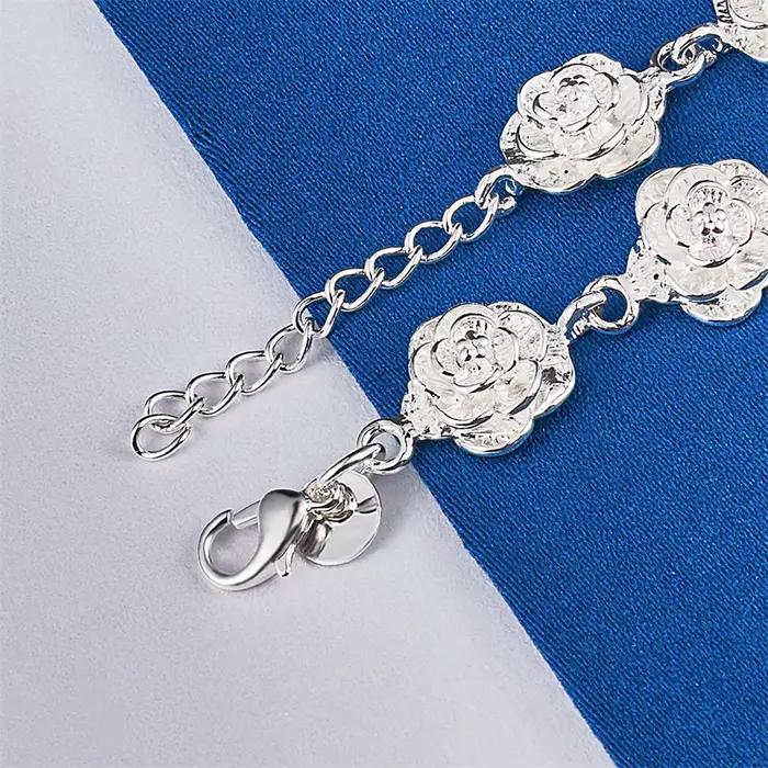 Bracelet en argent sterling 925 avec motif floral pour femmes engagements mariages et fêtes