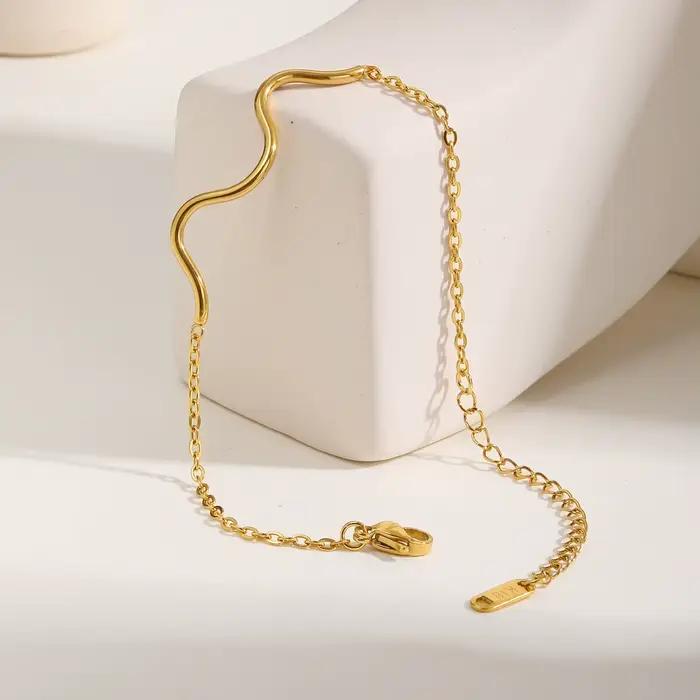 Bracelet ondulé à la mode pour femmes, bracelets plats Rolo JOBracelets en acier inoxydable étanches, cadeau de bijoux de carillon