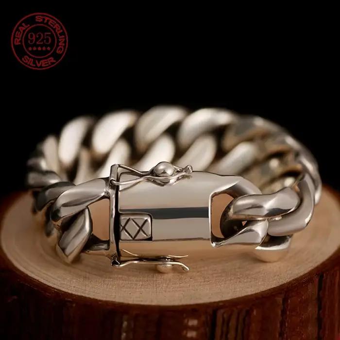 Bracelet en argent sterling S925 puissant, prix d'usine, pour homme, style punk, personnalité européenne et américaine, hip-hop, cadeau pour homme