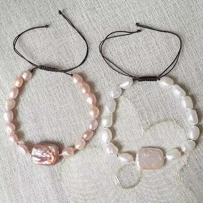 Mode Naturel D'eau Douce Perle Bracelets Rectangle Carré Baroque Perle Charme Guérison Vraies Perles Brin Bracelets pour Les Femmes
