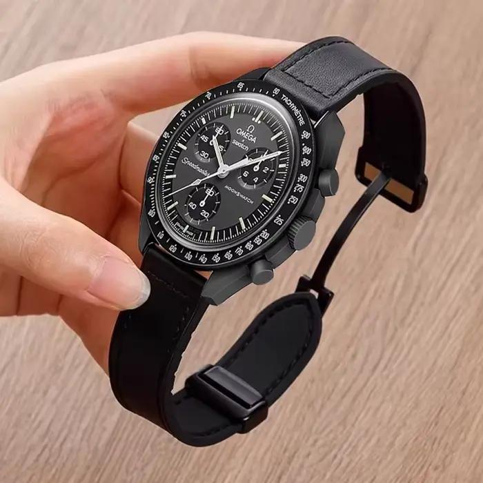 Bracelet en cuir + Silicone pour Omega X Swatch Joint MoonSwatch planète Bracelet de montre Bracelet à boucle magnétique pour Bracelet de montre MoonSwatch