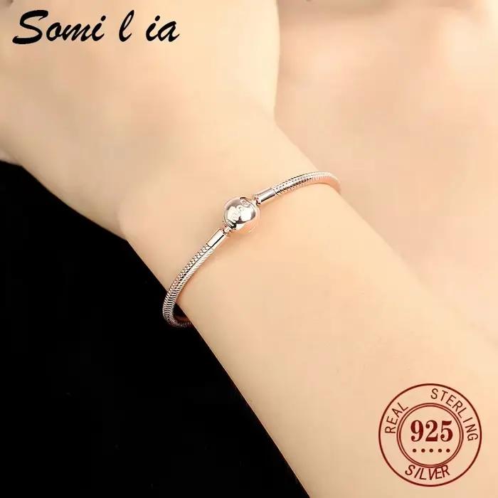 SOMILIA-Bracelet en argent sterling 100% 925 avec perles rondes classiques en forme de serpent pour femme, bijou exquis, cadeau de tempérament raffiné