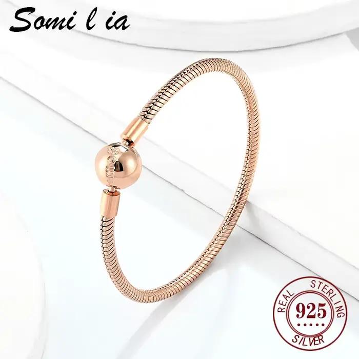 SOMILIA-Bracelet en argent sterling 100% 925 avec perles rondes classiques en forme de serpent pour femme, bijou exquis, cadeau de tempérament raffiné