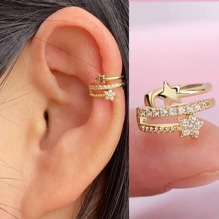Boucle d'oreille à Clip en cristal CZ, 1 pièce, manchette d'oreille en feuille sans Piercing, Helix Cartilage, Clip d'oreille pour femmes et adolescentes, bijoux de fête