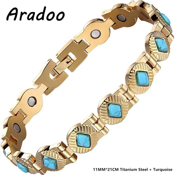 ARADOO – Bracelet Turquoise en titane et acier pour femmes, avec Bracelet magnétique Gauss 3500, bijoux Vintage, cadeaux