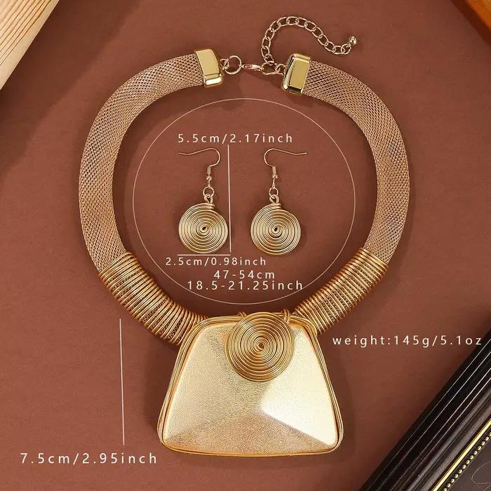 Ensemble de bijoux tendance pour femme : collier et boucles d'oreilles trapèze en résine et fil d'aluminium tressé, idéal pour les soirées
