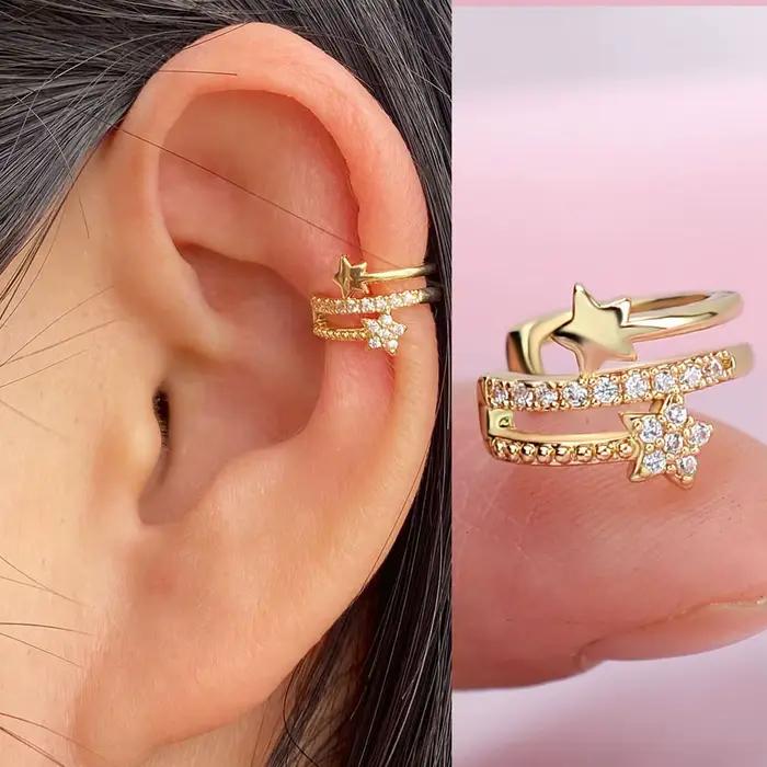 Boucles d'oreilles à Clip en forme de feuille de cristal CZ pour femmes, 1 pièce, sans Piercing, Punk, Vintage, étoile, manchette d'oreille, bijoux réglables