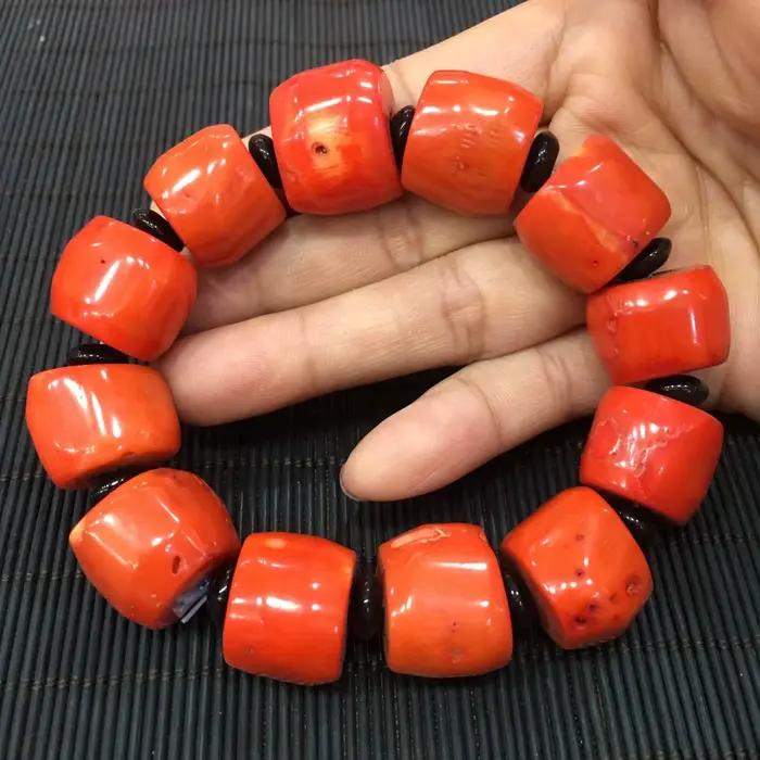 Bracelet de lieux rouges naturels authentiques pour hommes et femmes, accessoires de joaillerie fine, fierté de la mer profonde, véritables lieux, perles de baril