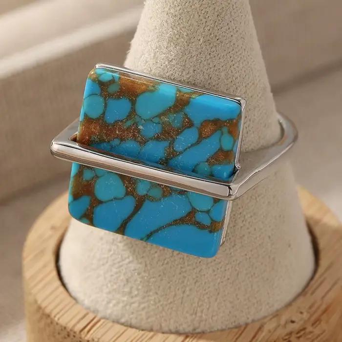 Bague Cube Turquoise Synthétique Boho