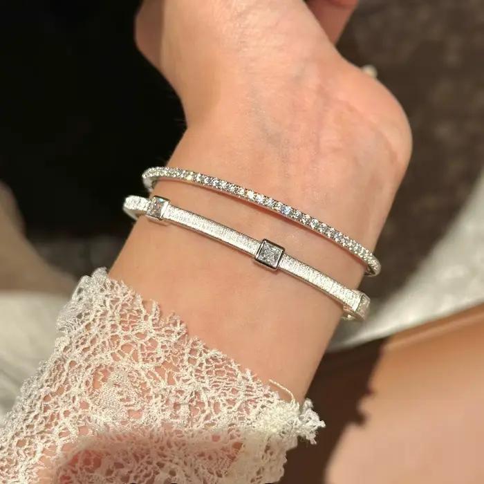 Bracelet en diamant carré brossé pour femmes, de haute qualité, en argent 925, élégant, de luxe, en losange, bijoux cadeau pour banquet