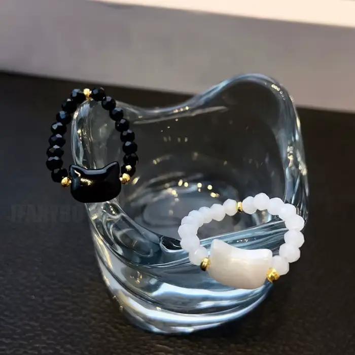 1/2 pièces anneau perles minimaliste doigt jouet anneau mignon noir et blanc chat forme anneau pour hommes et femmes accessoires de fête bijoux