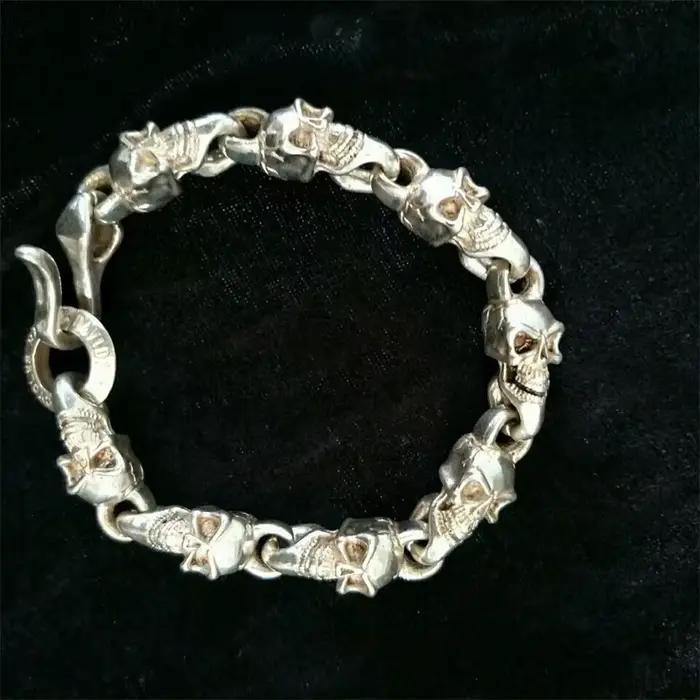 Bracelet de luxe tibétain en argent pour hommes et femmes, crâne de bénédiction de dieu, porte-bonheur, mauvais esprits, cadeau personnalisé à la mode