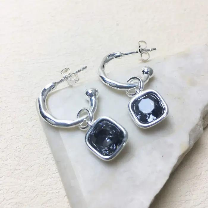 Boucles d'oreilles géométriques en cristal noir et argent pour femmes, accessoires de bijoux, cadeaux de Festival, offre spéciale d'été 2025