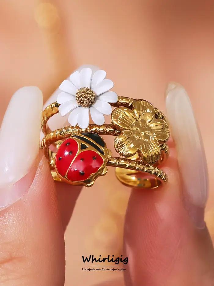Bagues marguerite mignonnes pour femmes, étanche, en acier inoxydable plaqué or, belle bague, accessoires de bijoux quotidiens