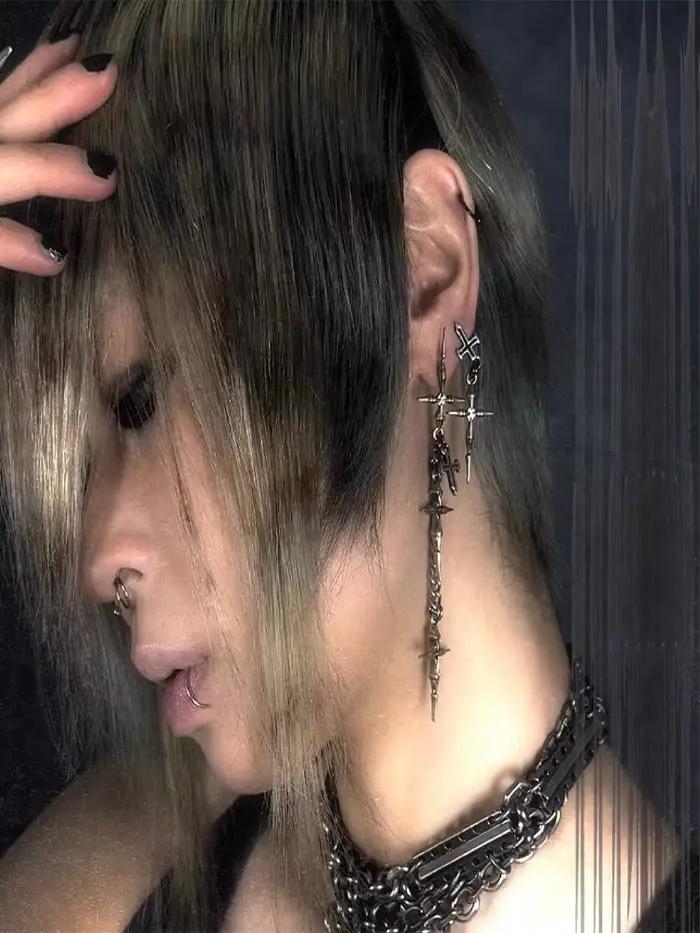 Boucles d'oreilles gothiques en chaîne croisée, accessoires de bijoux à la mode, pièce tranchante unisexe pour hommes et femmes