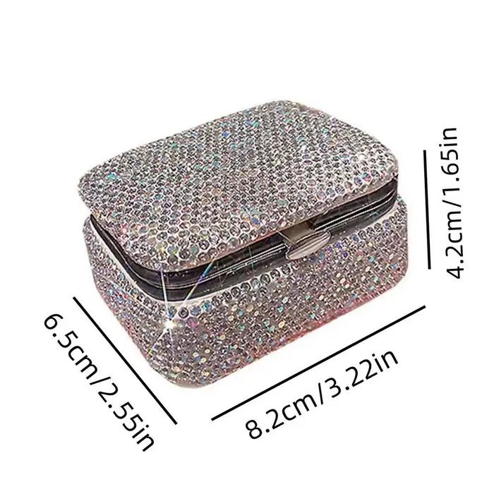 Mini boîte à bijoux scintillante avec miroir, mallette de rangement de colliers de luxe créative, boîte à bijoux carrée en strass et diamant, Dressing