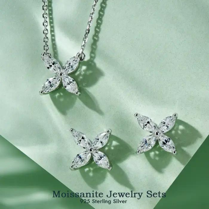 Ensemble de bijoux Moissanite en forme de papillon pour femmes, en argent Sterling 925, colliers en diamant Marquise, boucles d'oreilles, cadeau, bijoux fins GRA