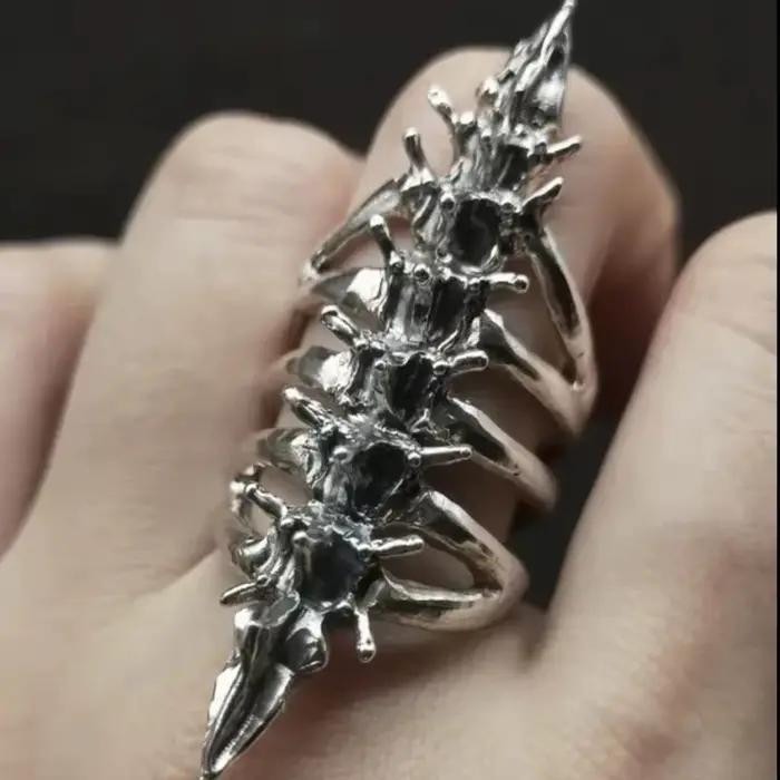 Bague squelette gothique Cyberpunk, unisexe, personnalisée, rétro, os de la colonne vertébrale, anneau en métal, bijoux, accessoires, cadeaux