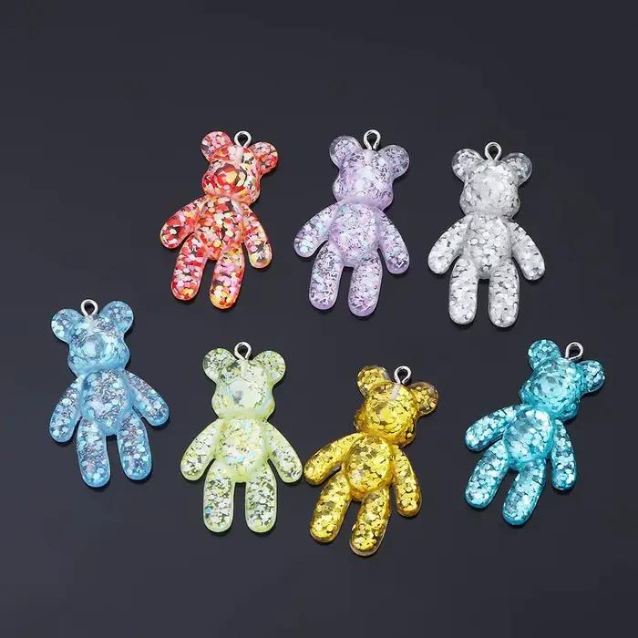Accessoires de bijoux en résine, porte-clés artisanal, pendentif ours plat scintillant, petits ours, breloque DIY pour colliers et bracelets