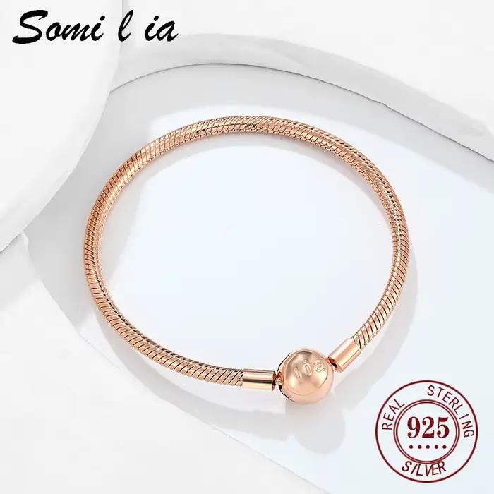 SOMILIA-Bracelet en argent sterling 100% 925, classique et à la mode, chaîne ronde en os de serpent, adapté comme cadeau d'anniversaire pour les femmes