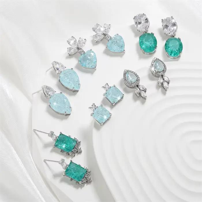 UILZ-Boucles d'oreilles rectangulaires en zircon cubique pour femmes et filles, bijoux de luxe, bleu, rose, mode jackpot, fête de mariage, contre-indiqué