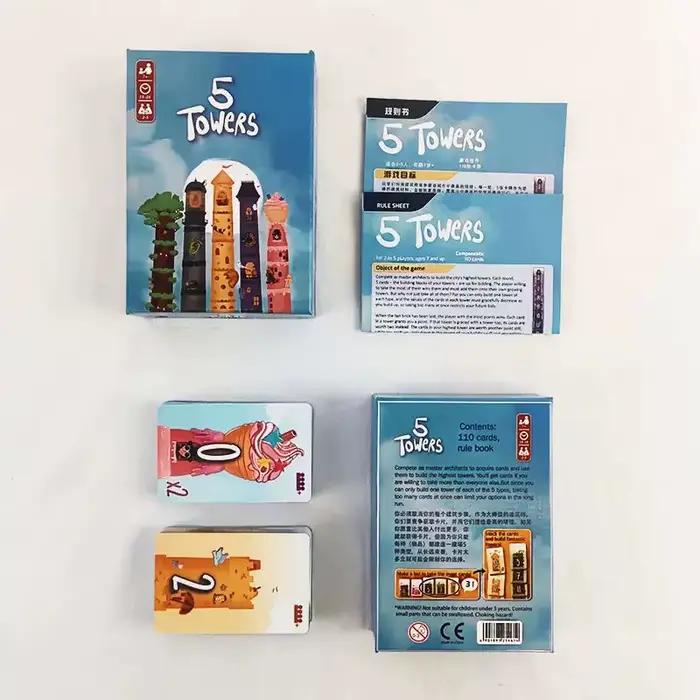 Jeu de société de puzzle d'empilage de tours abstraites 5 Tours, version chinois-anglais, pour les moments de loisirs en groupe