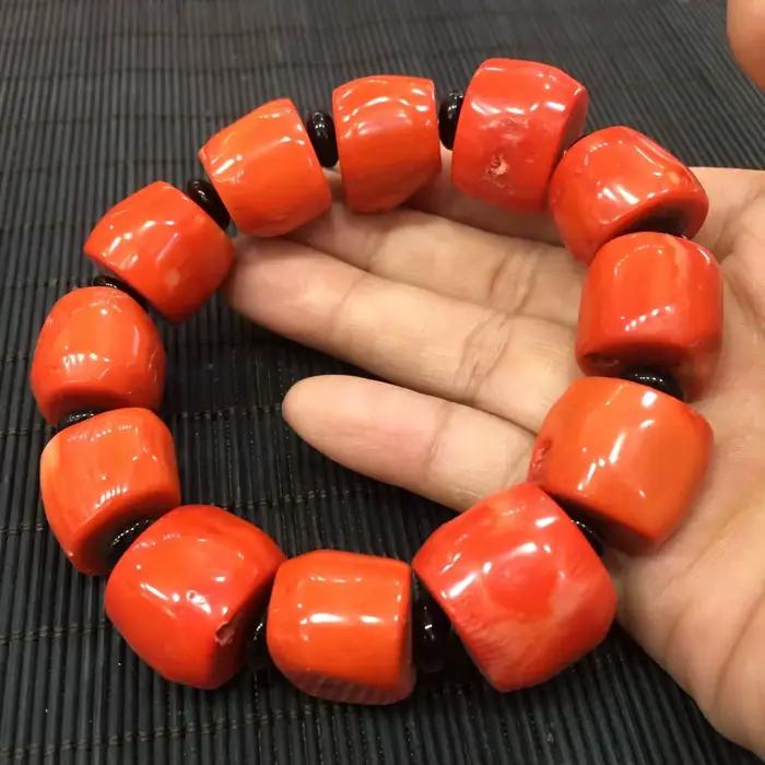 Bracelet de lieux rouges naturels authentiques pour hommes et femmes, accessoires de joaillerie fine, fierté de la mer profonde, véritables lieux, perles de baril