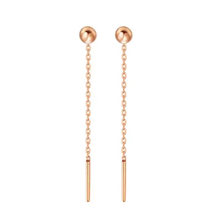 Boucles d'oreilles pompon à bulles en or rose véritable 18 carats pour femmes, bijoux fins, boule de perles, ligne, cadeau d'anniversaire, m750