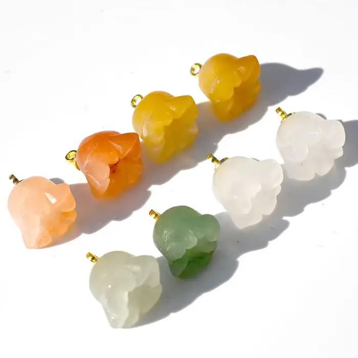 Pierre naturelle sculptée fleur bourgeon jaune Jade fil d'or cloche orchidée Han blanc Jade bijoux à bricoler soi-même accessoires perles en vrac
