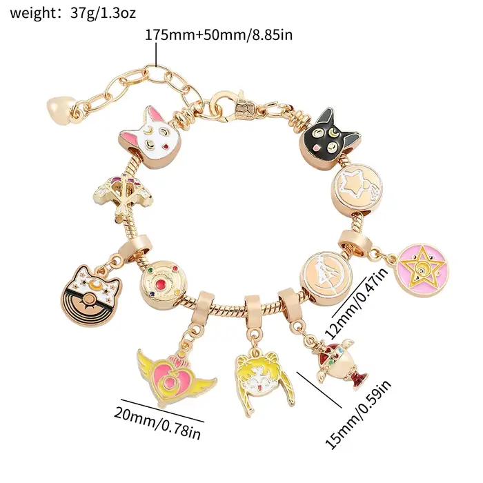 Bracelet à breloques Sailor Moon, breloques sur le thème de Luna, Artemis et Usagi, accessoires de bijoux pour cosplay d'anime, cadeaux